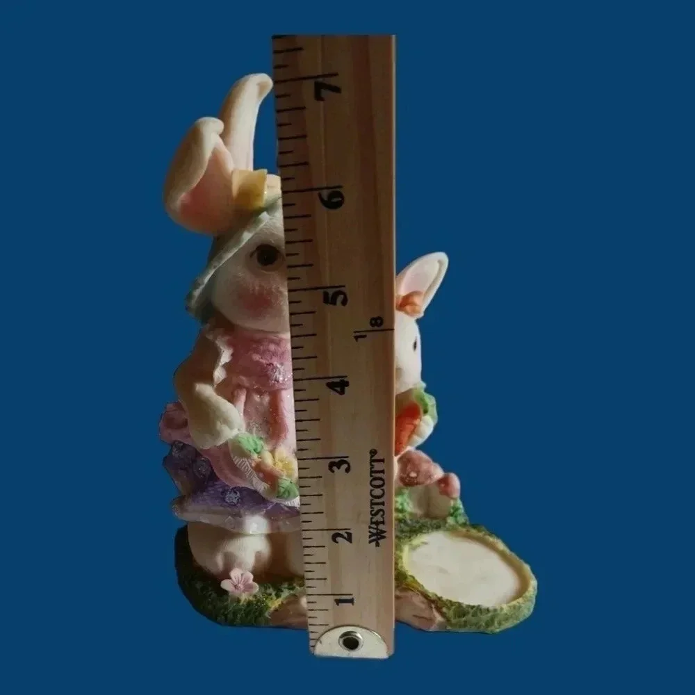 Vtg Cottage charms  ceramic dressed bunnies candle holder